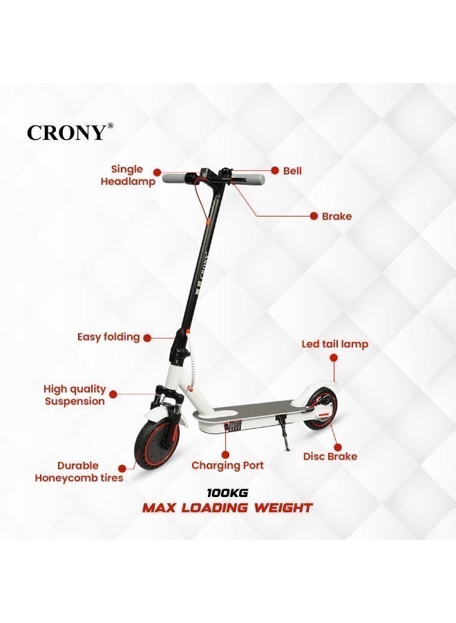 Crony M365 Kids E Scooter With Suspension And App 25-45km/H Speed 250w Motor 36v/7.8ah Battery, 10-25km Range, Electric Scooter Aluminium Alloy Folded 8.5 Inch Tires | Rear Disc Brakes, 120kg Max Load, Led Headlamp, App Connectivity, Foldable & Portable Electric Back For Adults & Keens, Electric Skateboard For Commuting & Leisure, Long-Range Motorized Scooter With Easy Folding, Lightweight High-Performance Commuter Urban Glider,Electric Kick Scooter,Smart Ride,White - Image 5